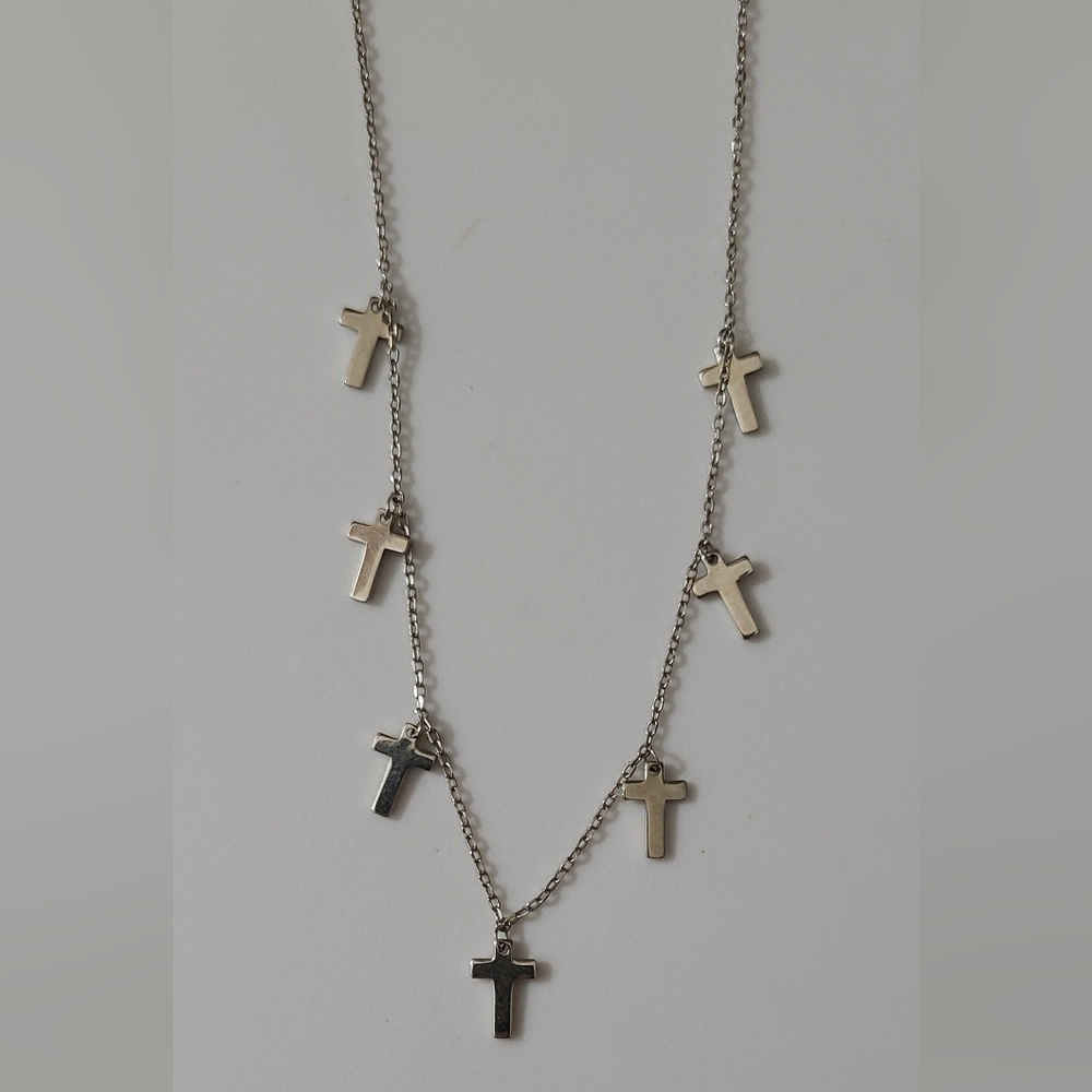 925 sterling silver cross charms necklace 18" euc dainty chain crosses religious - Picture 4 of 7